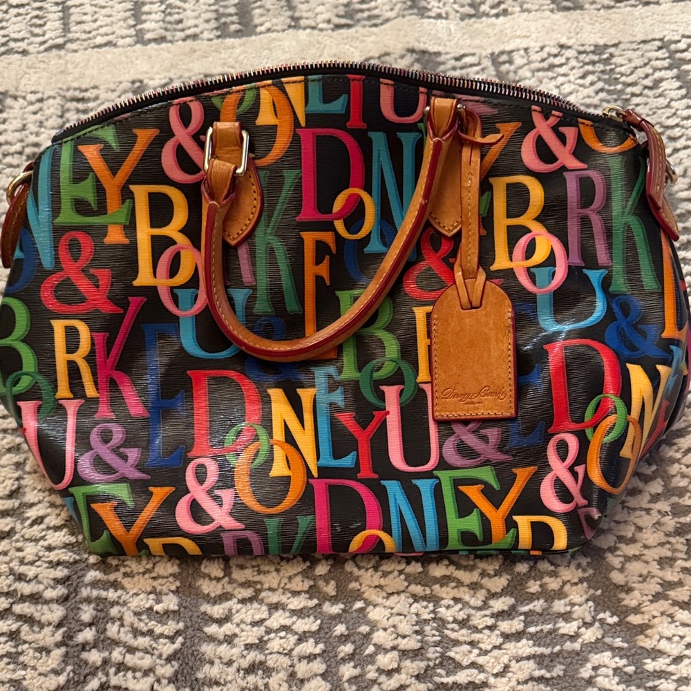 Dooney & Bourke Multicolor Lettered Tote with Brown Handles